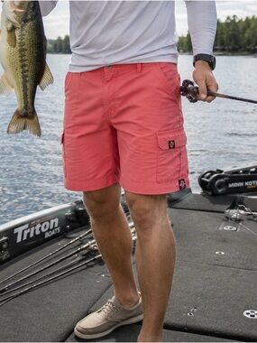 Hook & Tackle Cargo Shorts Mens 42 Coral Nylon Fishing Hiking Performance